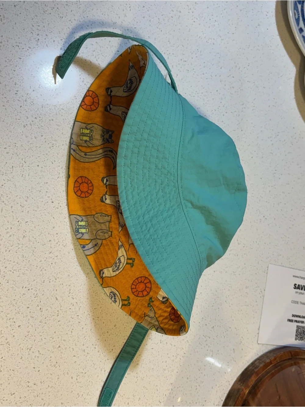 Patagonia Reversible Kids Sun Bucket Hat in Yellow with Teal Lining